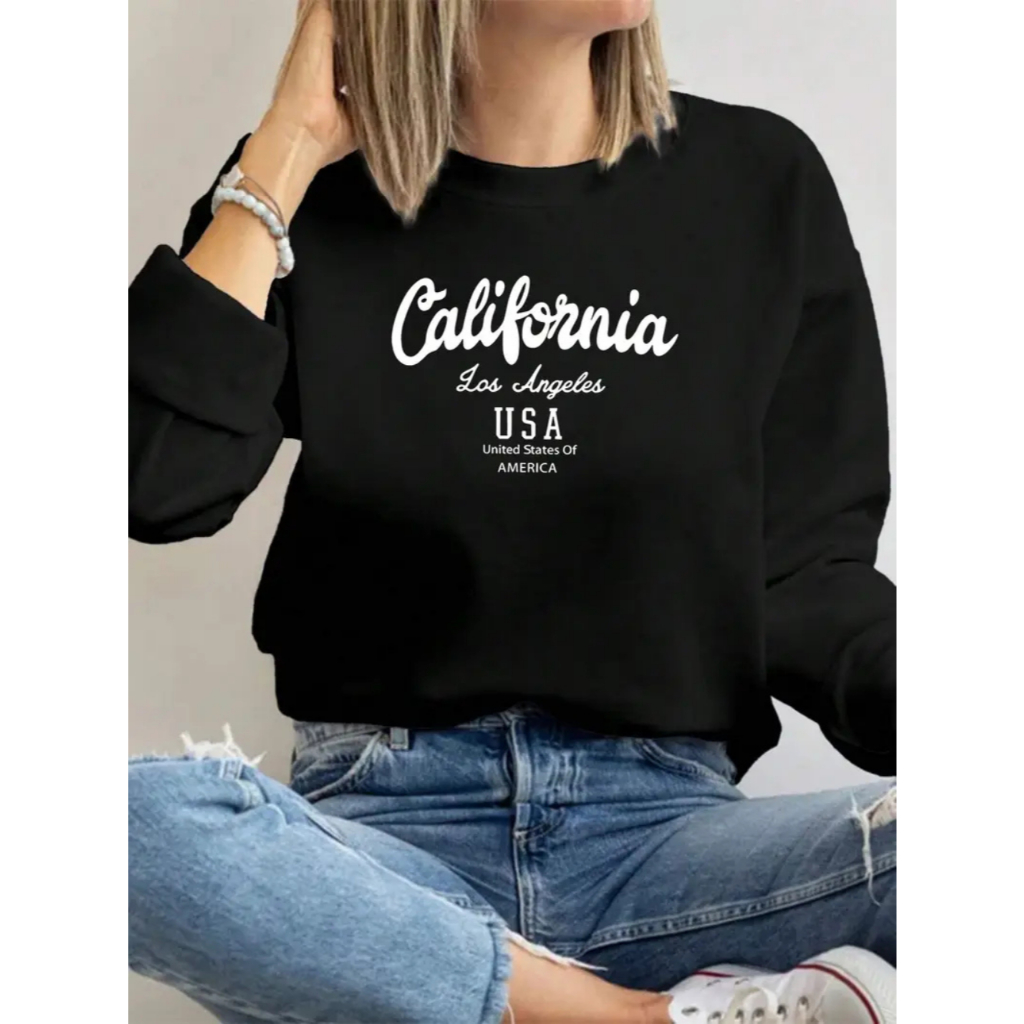 Moletom Feminino Blusa de Frio Casaco Grosso Sem Capuz Flanelado Estampado Lançamento