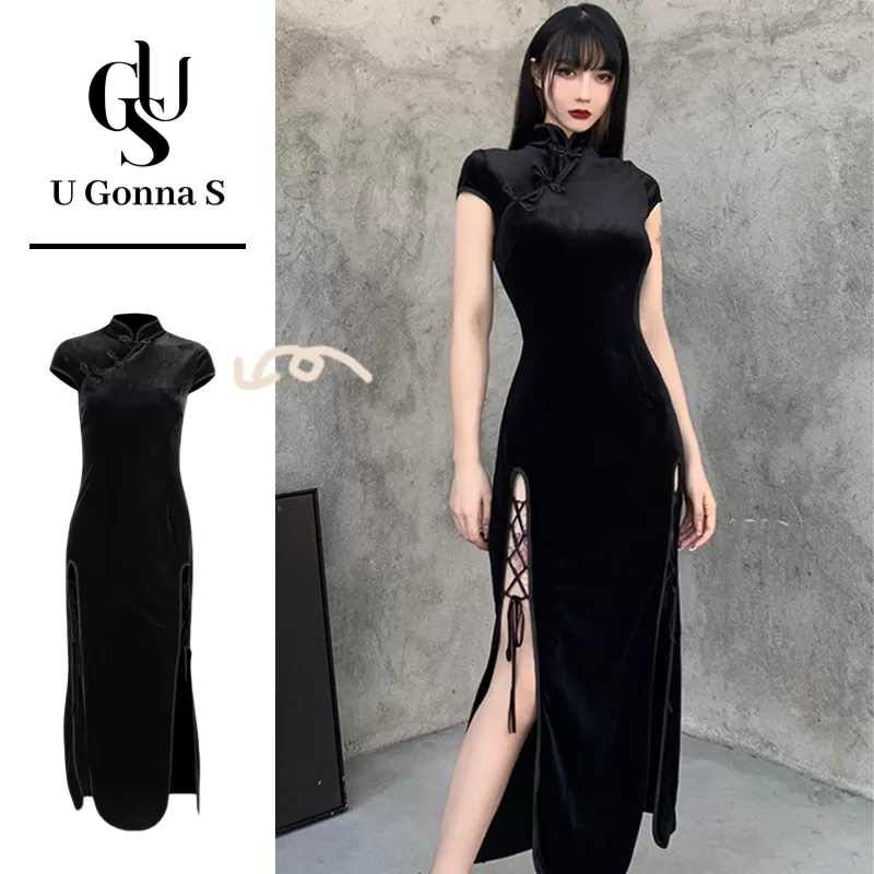 U Gonna S Cheongsam Dress 2023 Long Modern Para Mulheres Com Fenda Lateral Manga Curta Chinês Colari