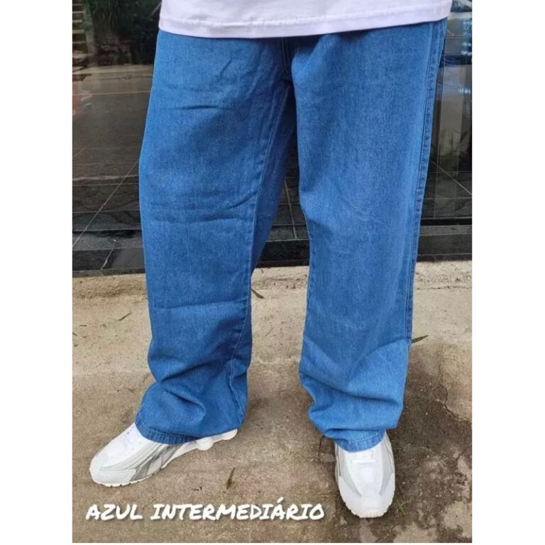 CALÇA JEANS MEDIO BALAO MASCULINO CAIMENTO RETO  