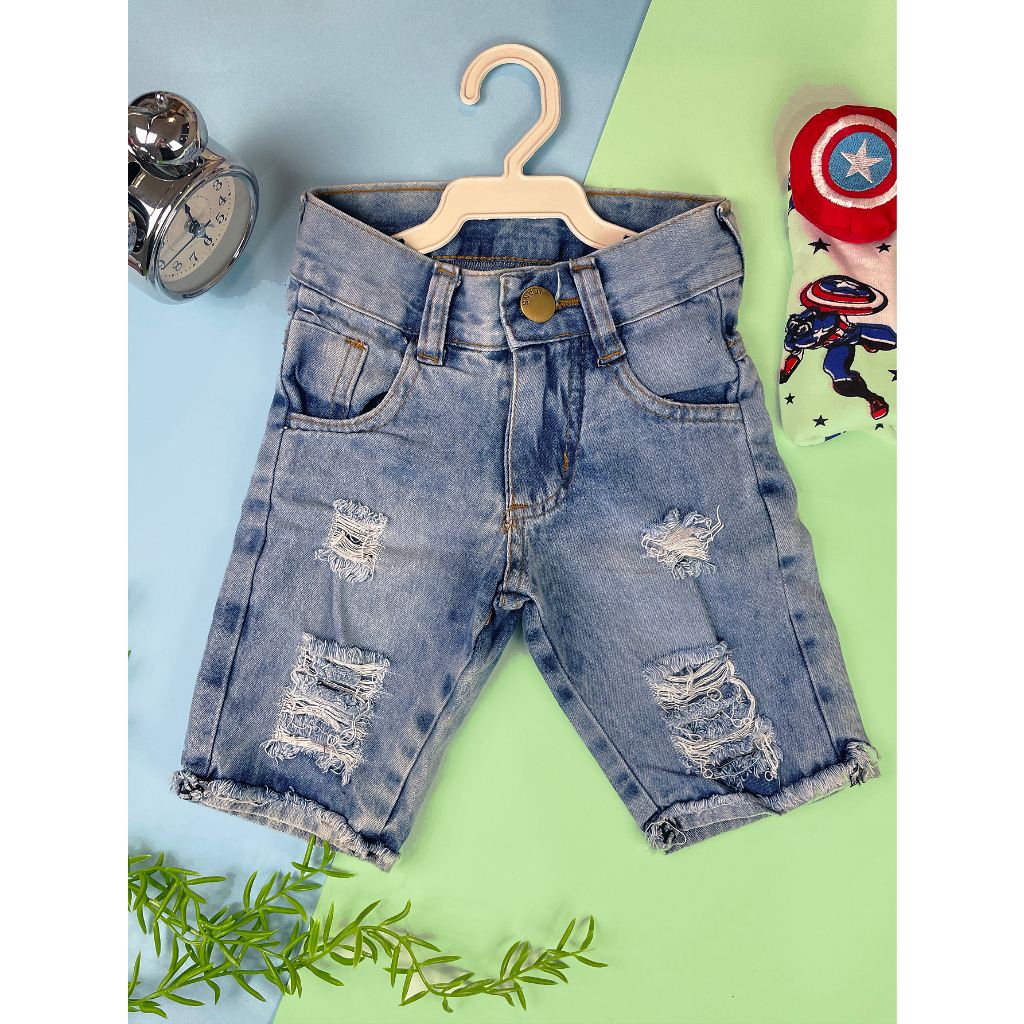 Bermuda Jeans rasgada infantil masculina juvenil de menino 2 ao 16