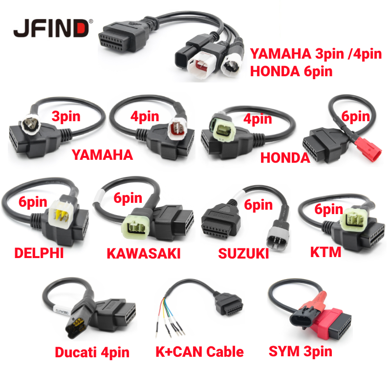 Para Yamaha Honda Motocicleta 3Pin 4Pin 6Pin K CAN A 16PIN Porta OBD 2 OBD2 Conector De Moto Cabo De
