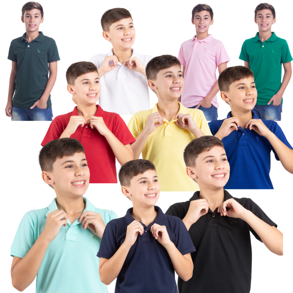Camisa Polo infantil basica tamanhos 4 ao 14 na marca estilo rei