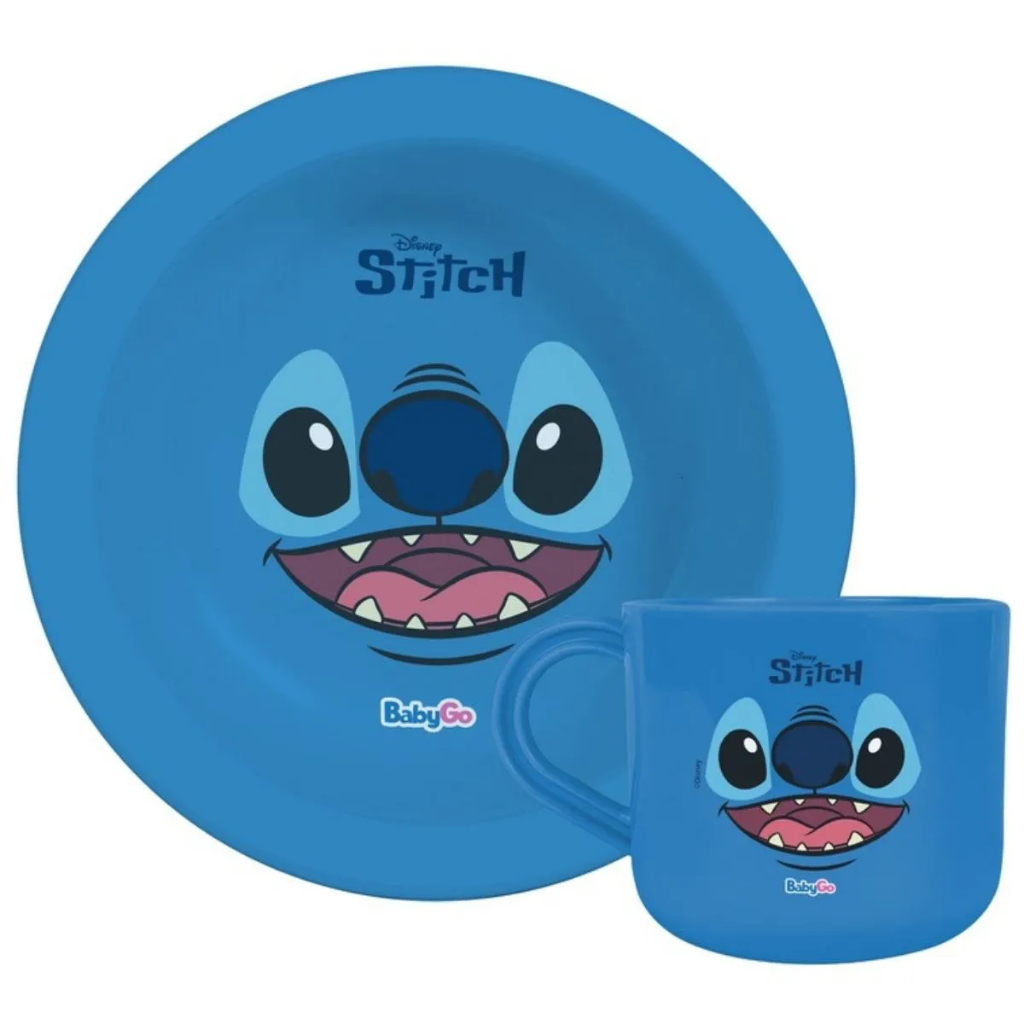 Kit Prato Bowl Hora da Papinha Stitch e Angel c/ Xicara