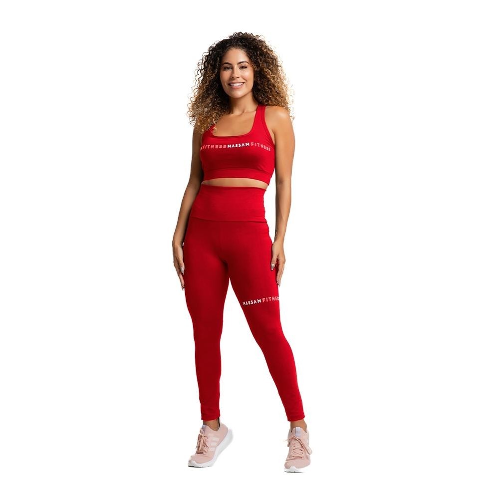 Conjunto Feminino Top Com Legging Vermelho Massam Fitness