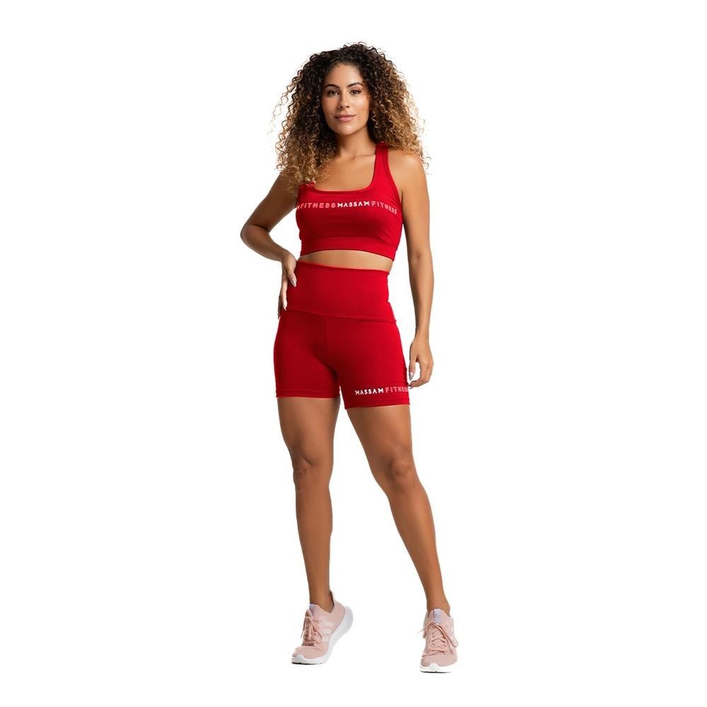 Conjunto Feminino Top e Short Vermelho Silk Massam Fitness