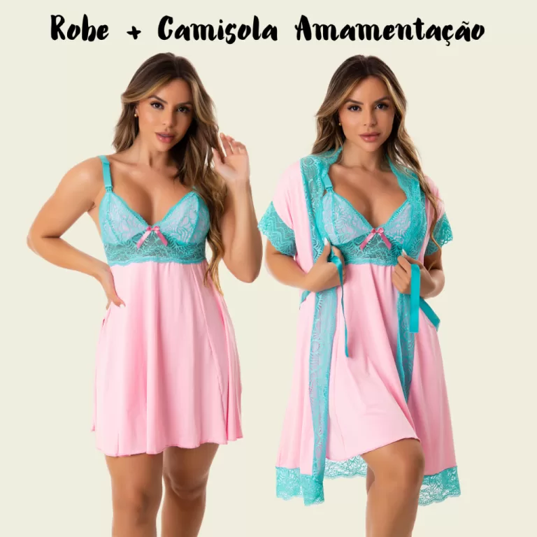 Kit Robe e Camisola Amamentação Pós Parto Bicol