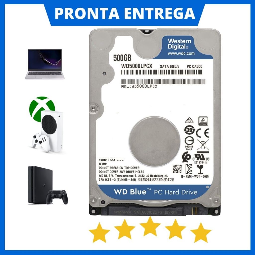 HD 500GB Slim 2.5 Notebook/Xbox/PS3/PS4 – Disco Rígido Interno SATA com NF e Garantia
