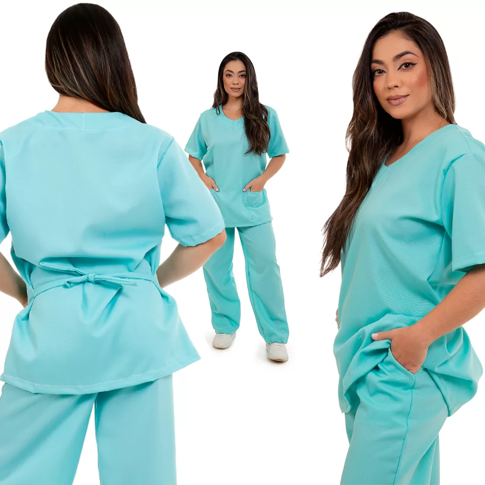Uniforme Scrub Pijama Cirúrgico Enfermagem Escolha Unissex Cuidador Idoso Sem Estampa Liso Verde Águ