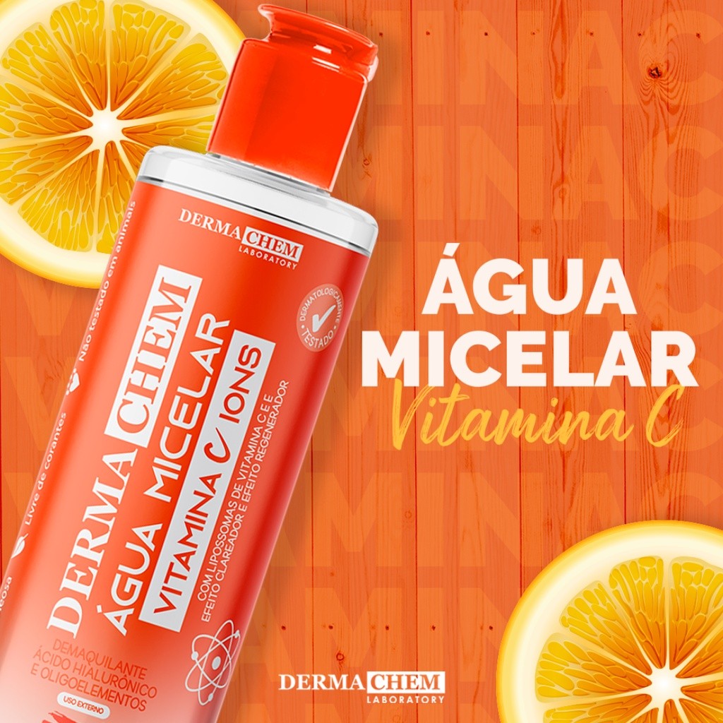 Água Micelar Dermachem Vitamina C + Íons  Limpeza, Hidratação e Iluminação Facial  200ml