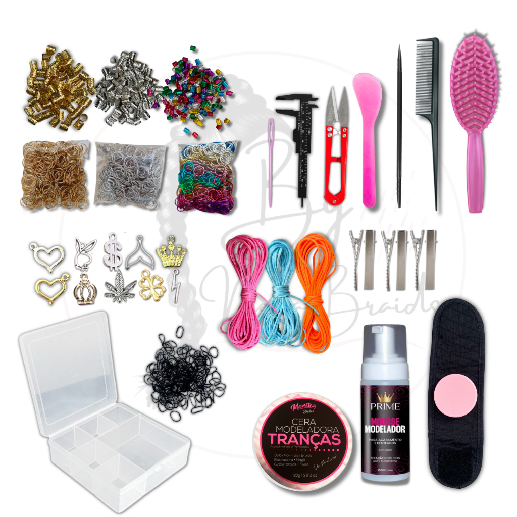 Kit Trancista 342 Itens Acessórios Box Braids Nago Tranças Atendimento e Cursos de Tranças Avançado