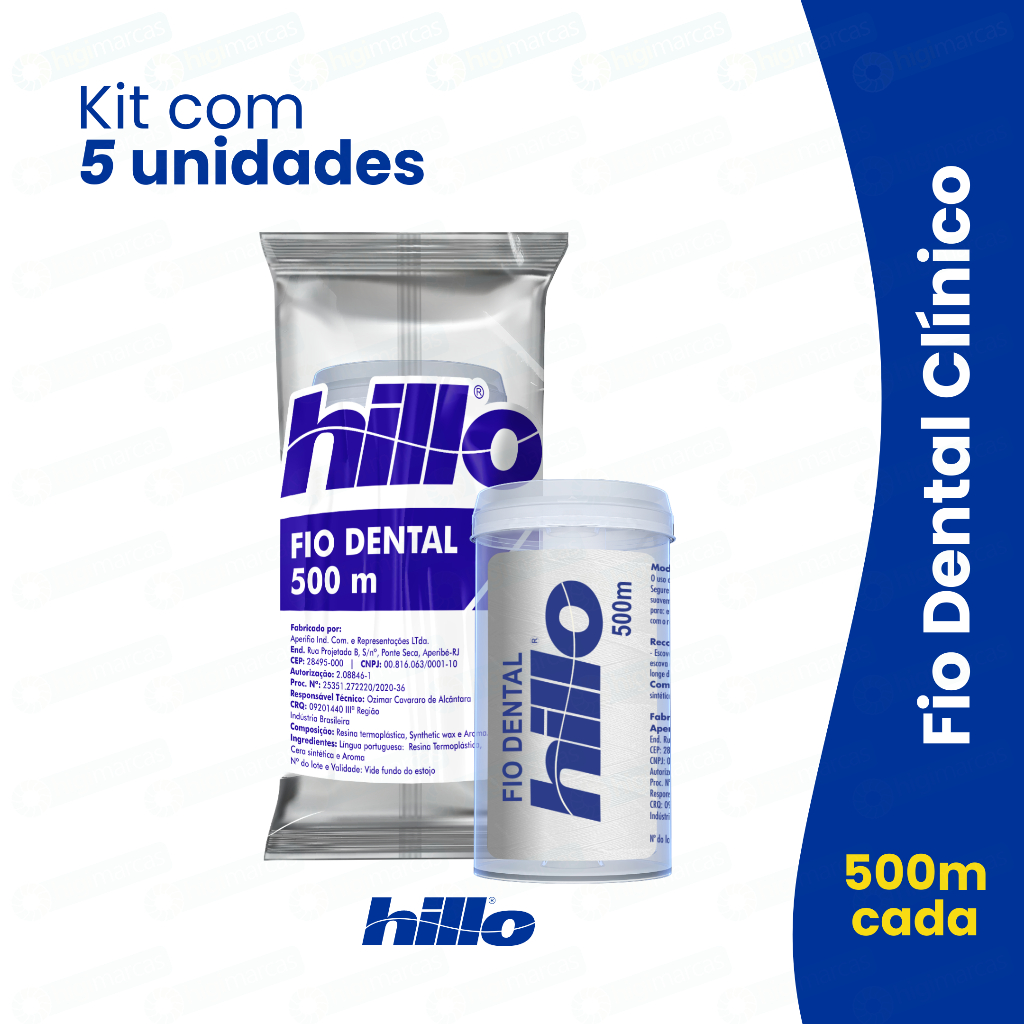 Kit 5 Fio Dental 500 metros Hillo Econômico
