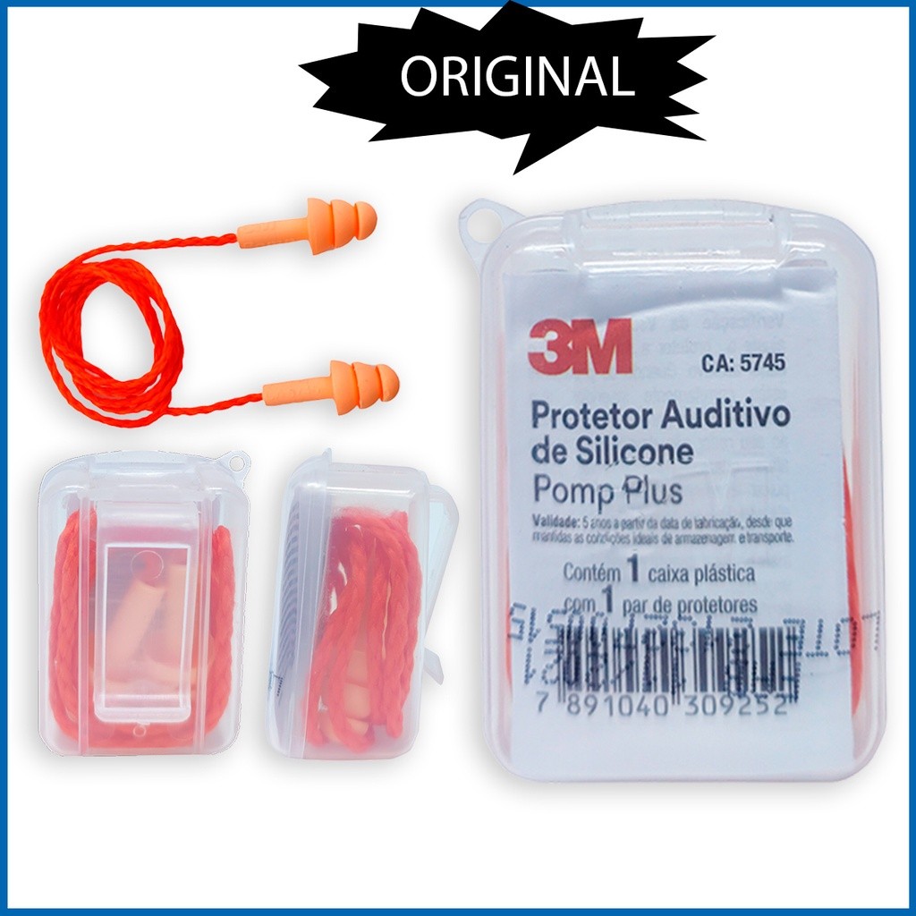 Protetor Auditivo Auricular Plug Silicone Pomp Plus C/ Cordão 3m Ouvido