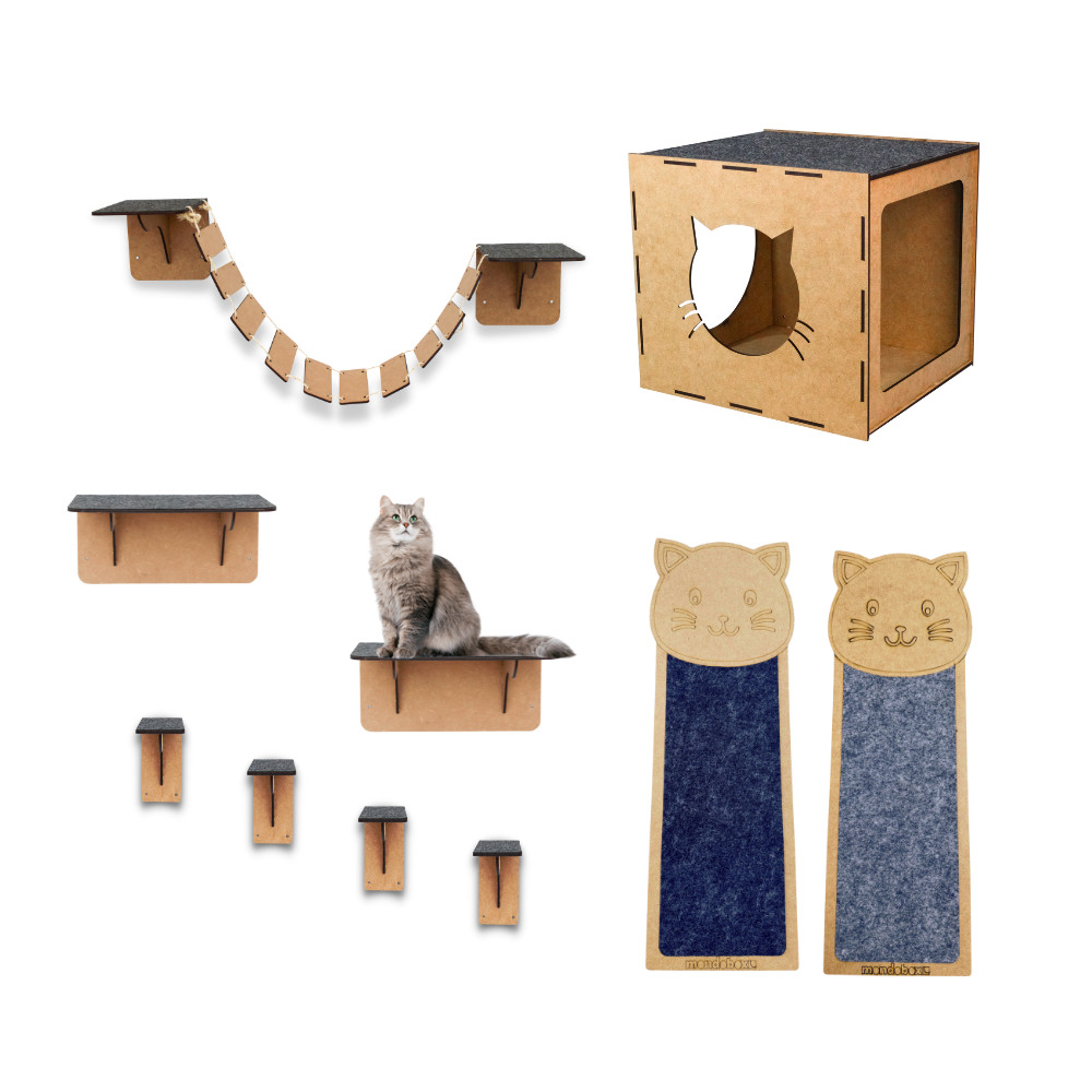 Playground Para Gato 10 Peças Degrau Nicho Ponte Prateleira Arranhador De Parede Brinquedo Em Mdf