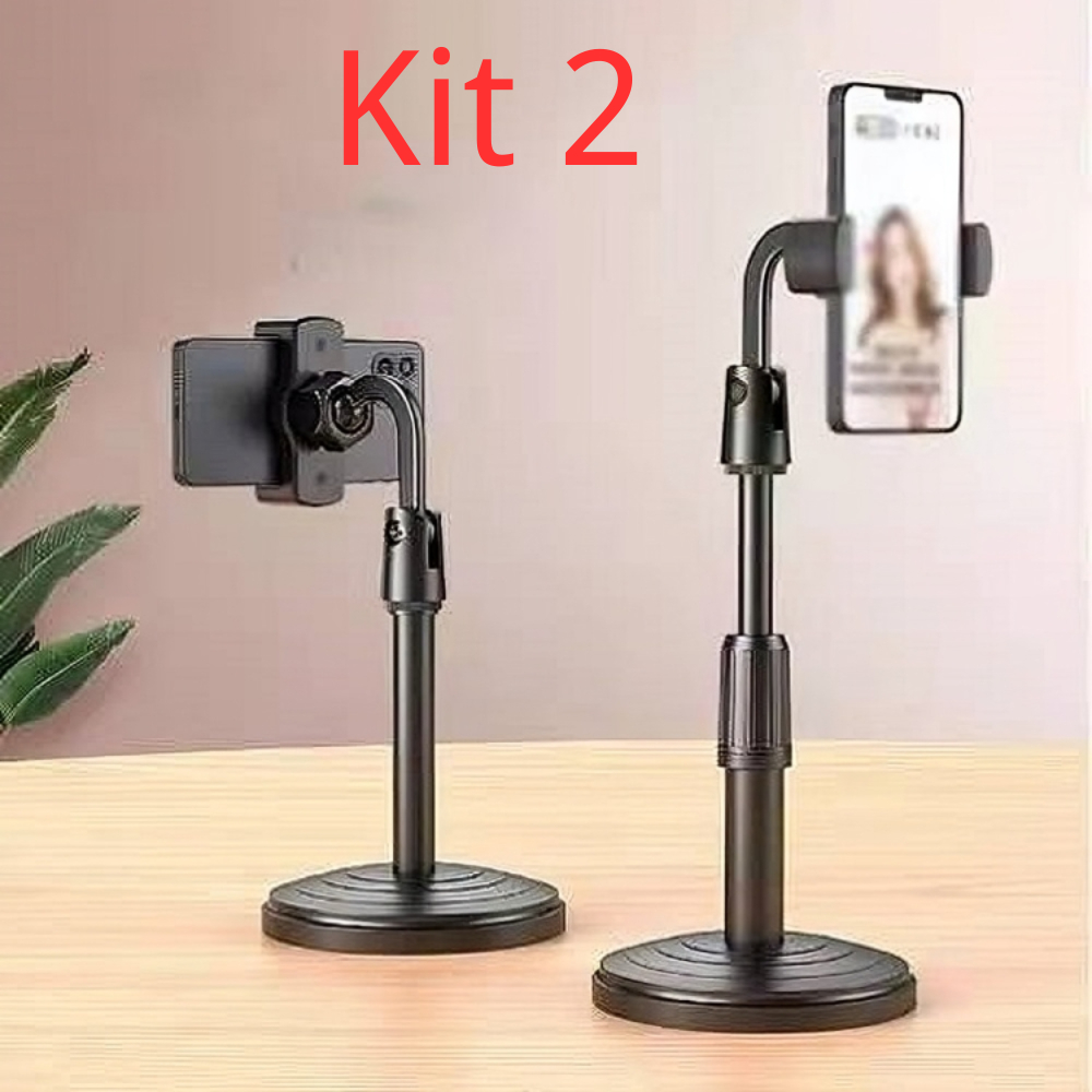 Kit 2 Suporte Tripé Para Mesa Celular Mini Pedestal Ajustável 360°