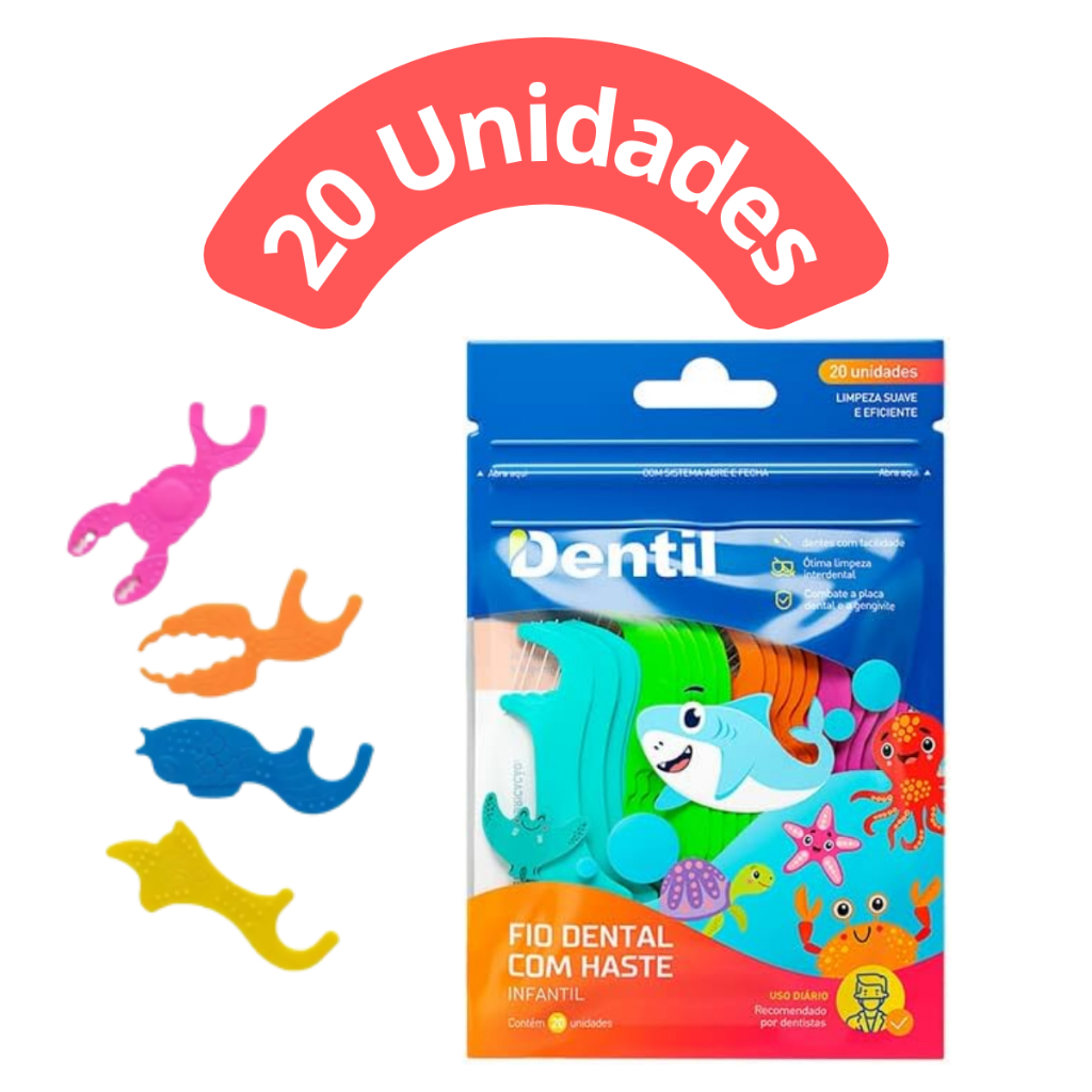 Fio Dental Infantil com Haste 20 Unidades para Higiene Bucal Dentil