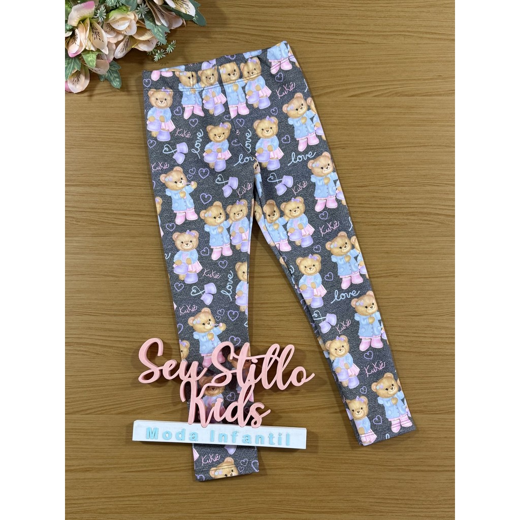 Calça Legging Infantil Kukie Inverno Cinza Ursinha