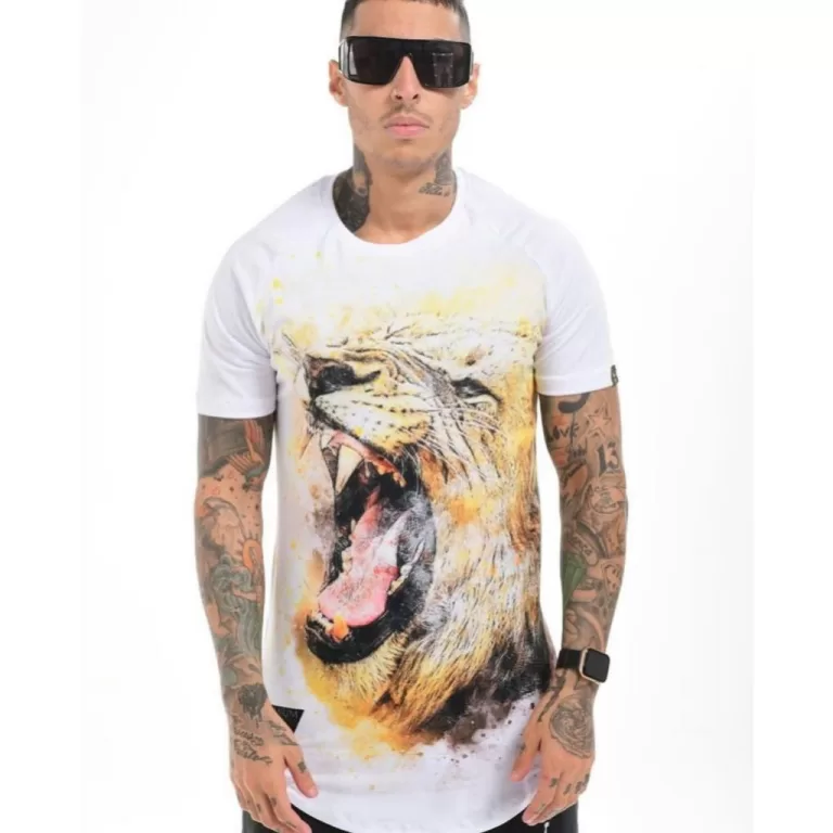 Camiseta Longline/Oversized Leão Fundo Amarelo