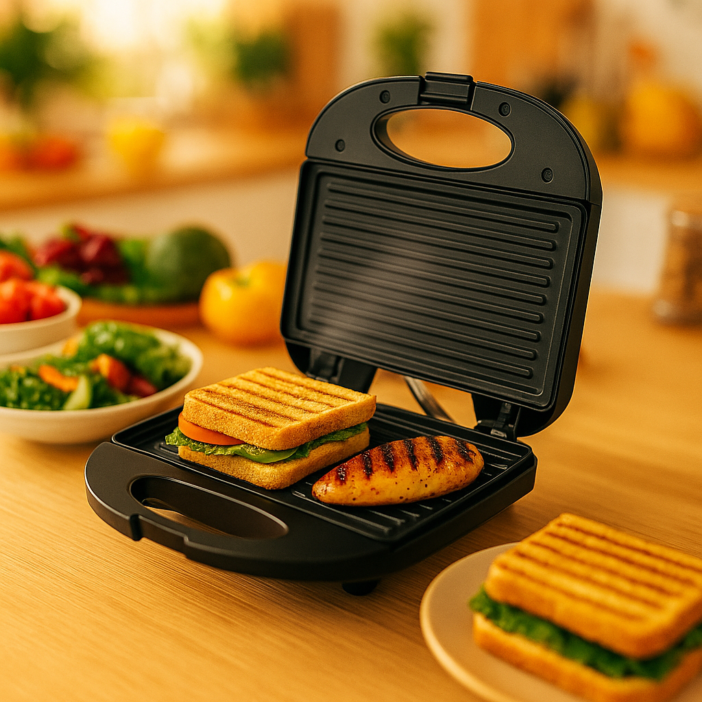 Sanduicheira Grill Elétrico Preta 2 em 1 Kian 750W 110v/127v Antiaderente Rápido Prático