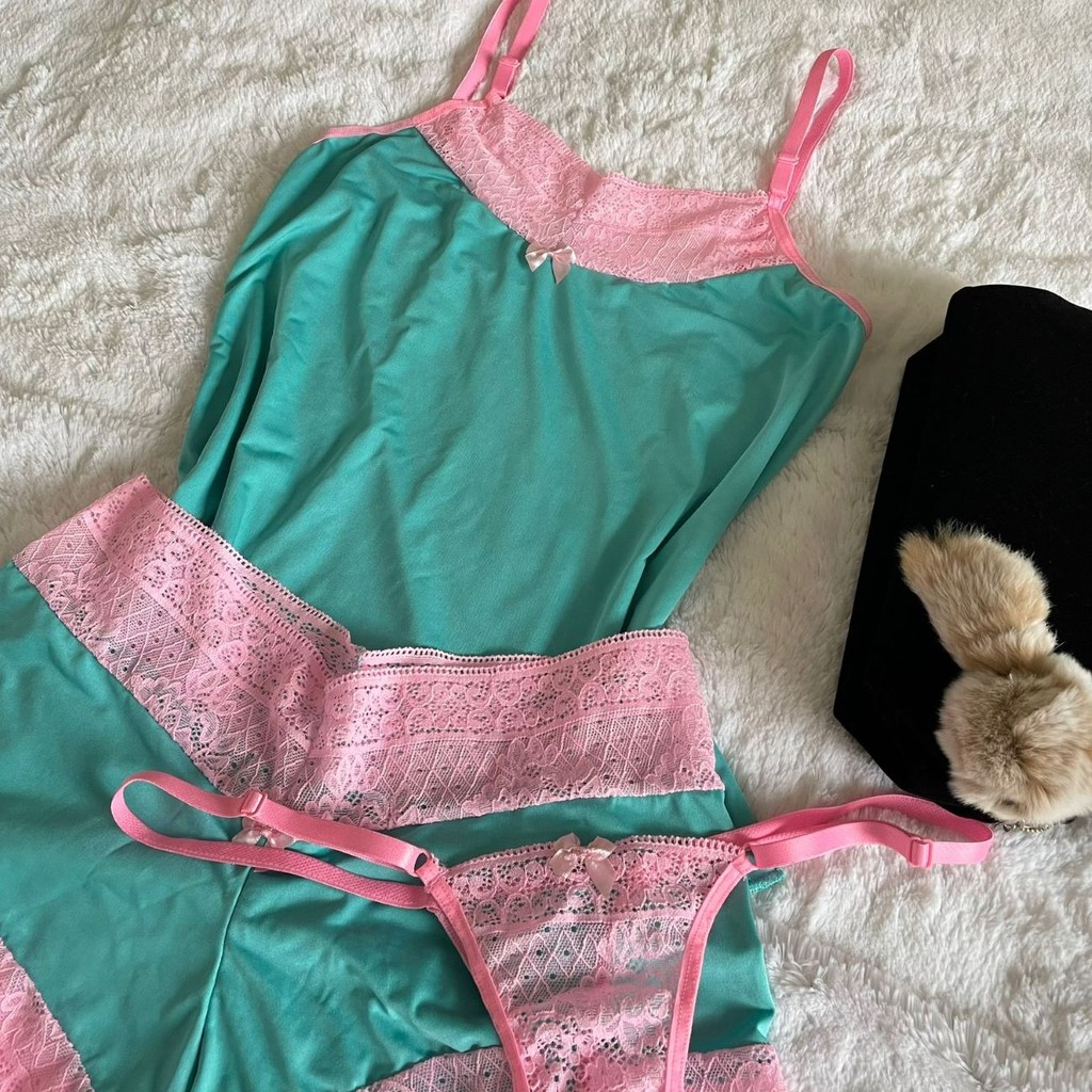 Baby Dool Trio com Tanga Shortinho Noite Pijama Conforto
