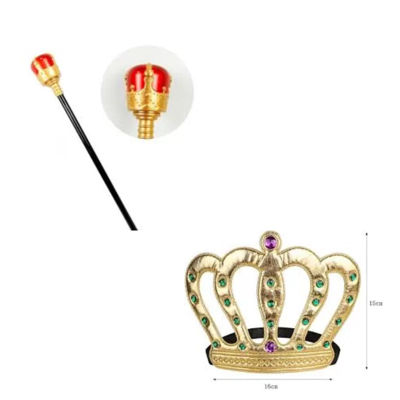 Kit Fantasia bandana Rei Coroa Dourada + Cetro Carnaval Halloween