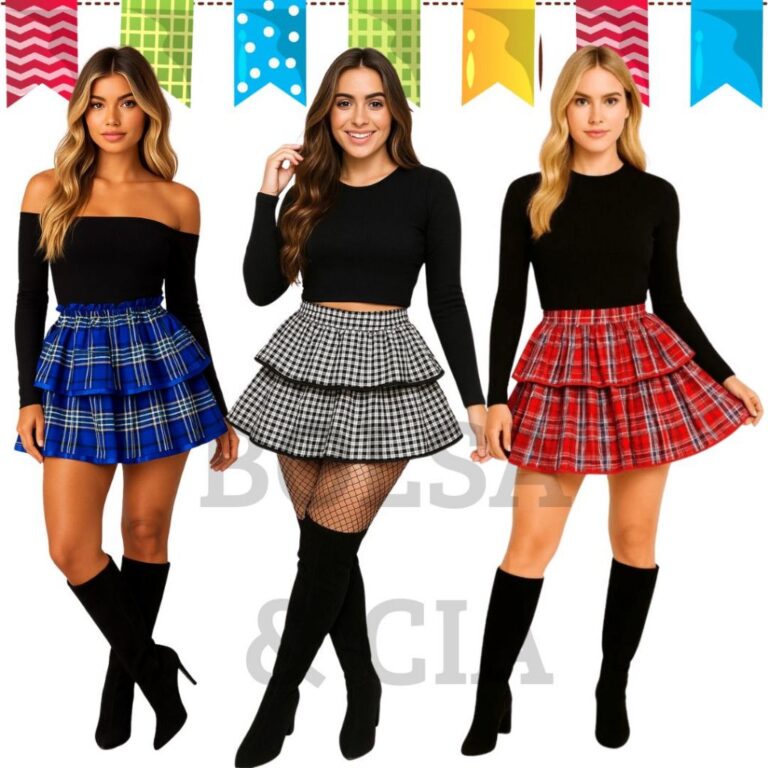 Saia de Festa Junina caipira Dois Babados Xadrex F