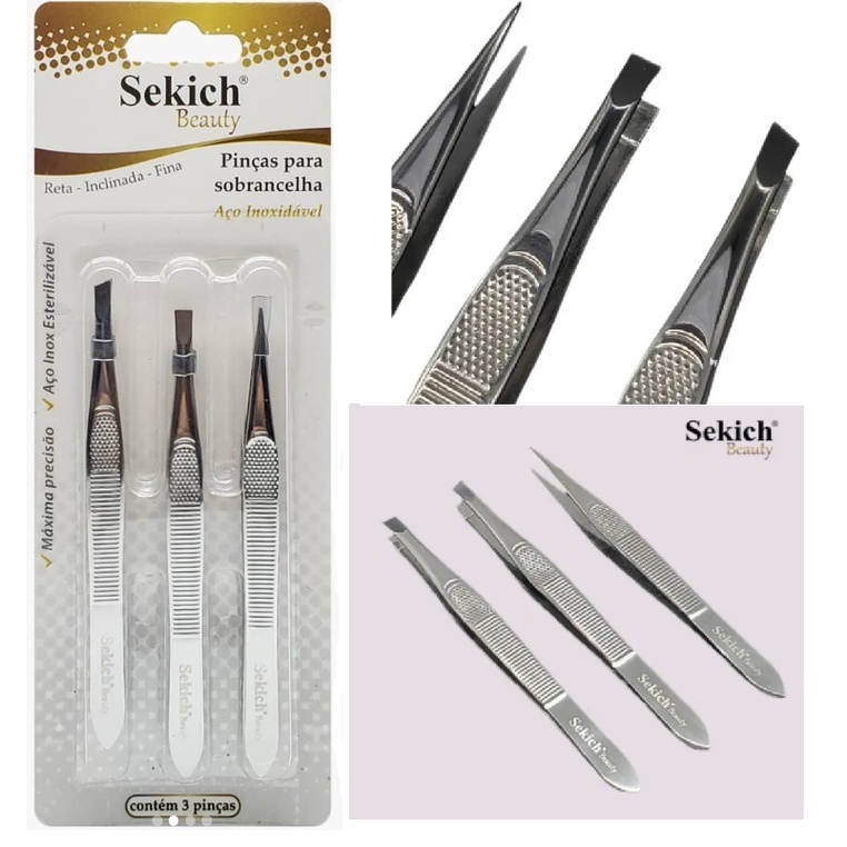 kit  Pinças Profissional Sekich Para Sobrancelhas