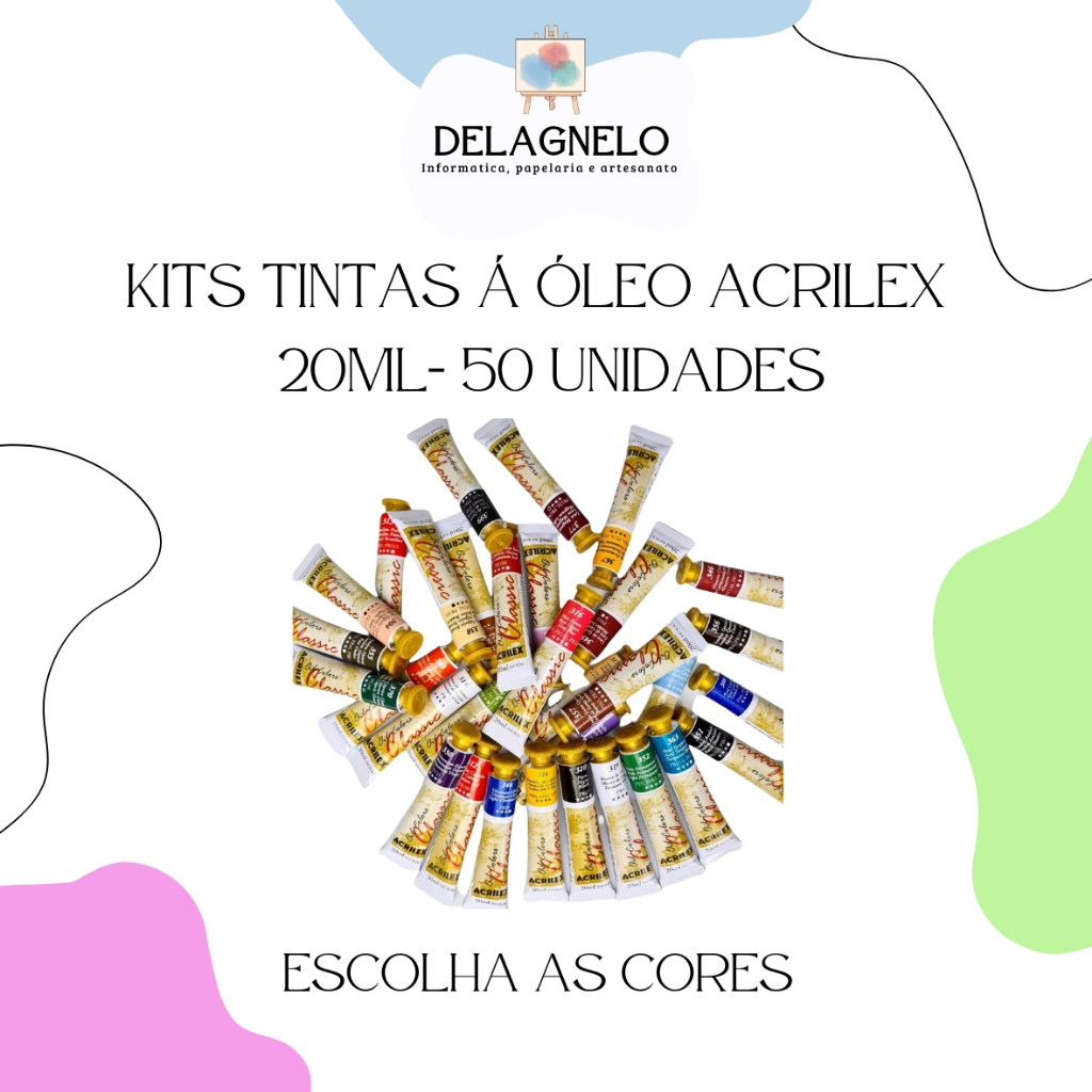 Kit 50 Tintas A Óleo para Pintura em tela de 20ml Acrilex