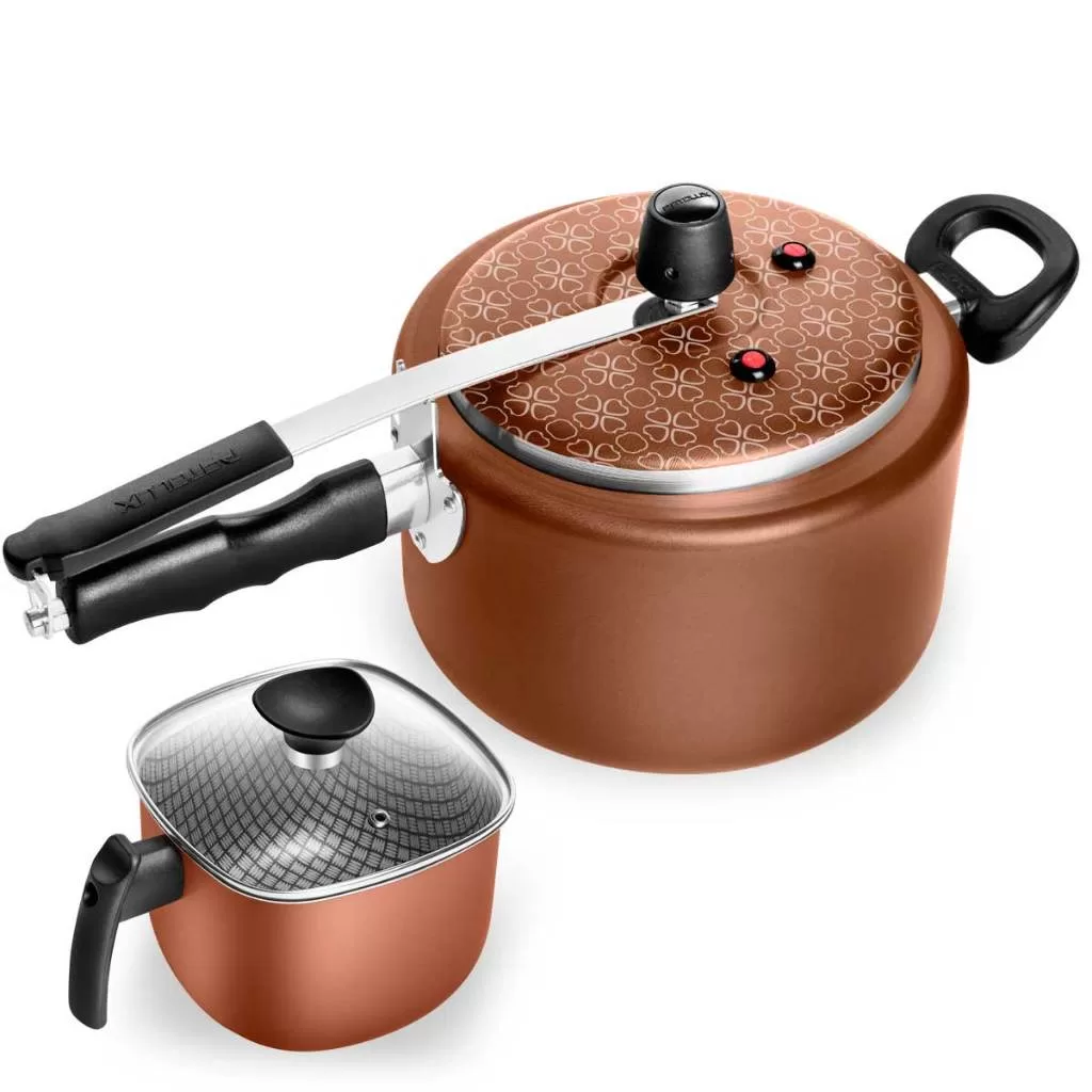 Caneco Quadrado Antiaderente + Panela De Pressão Cobre 5,0L Patolux