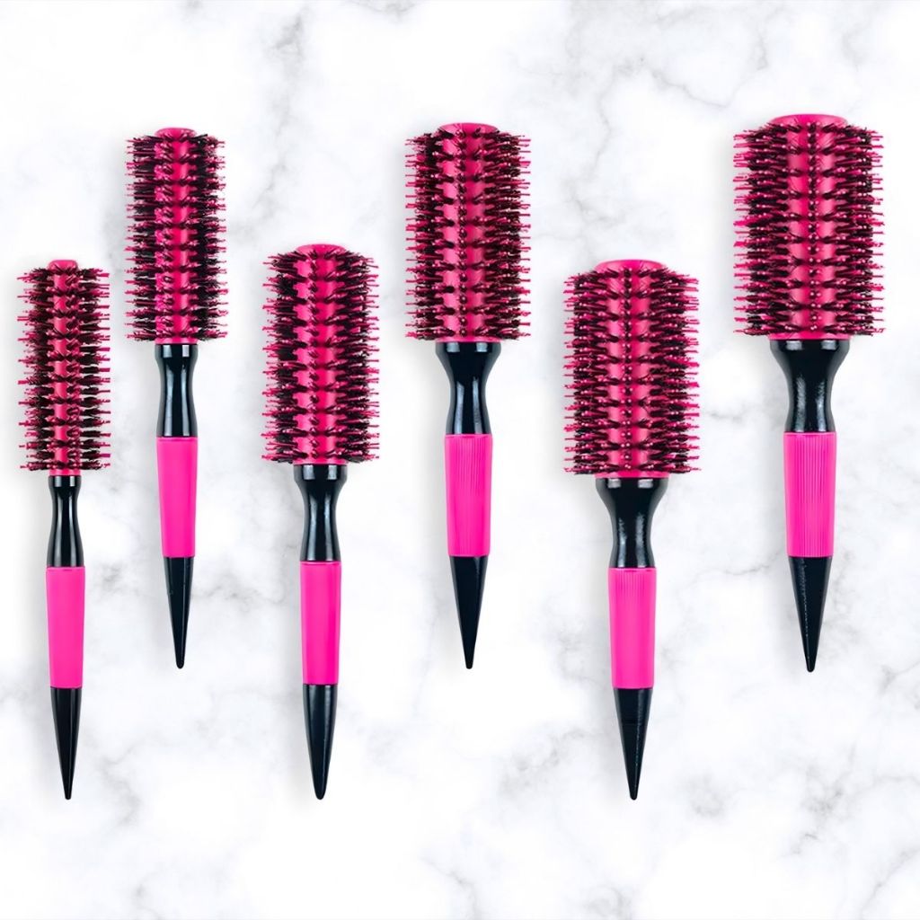 Escova Profissional com Cerda Javali Natural para Cabeleleiro Rosa