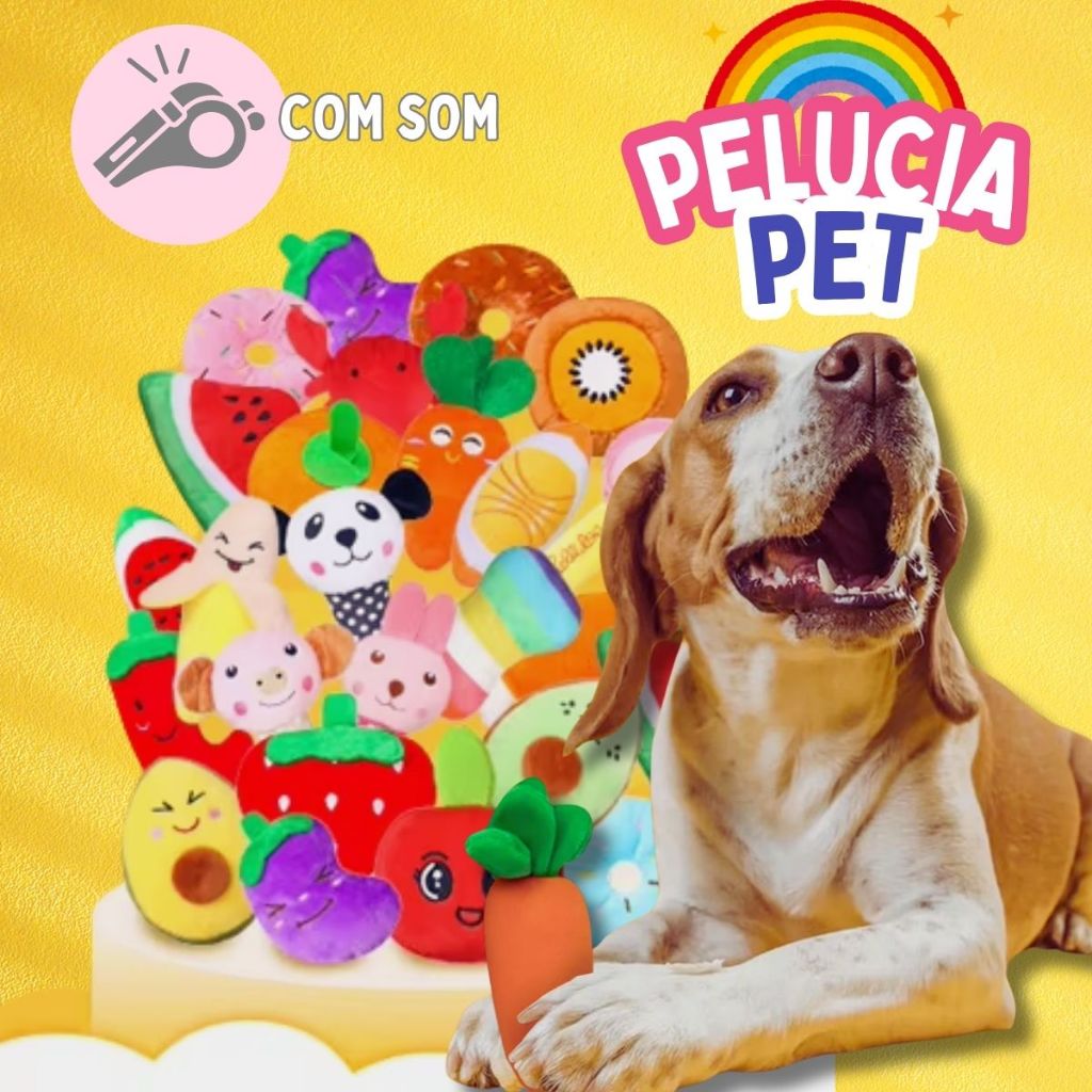 Kit 3 Pelúcias Pet Com Apito Som Brinquedo Antiestresse Cachorro Adulto Filhote