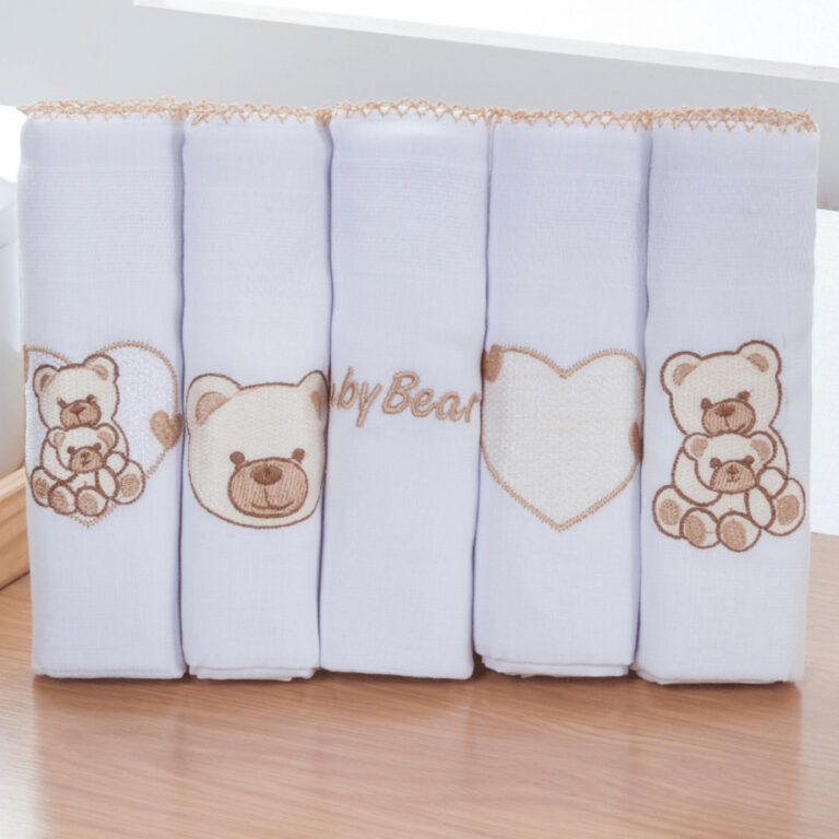 Kit Fralda de Pano Bordada para Bebê com 5 unidad