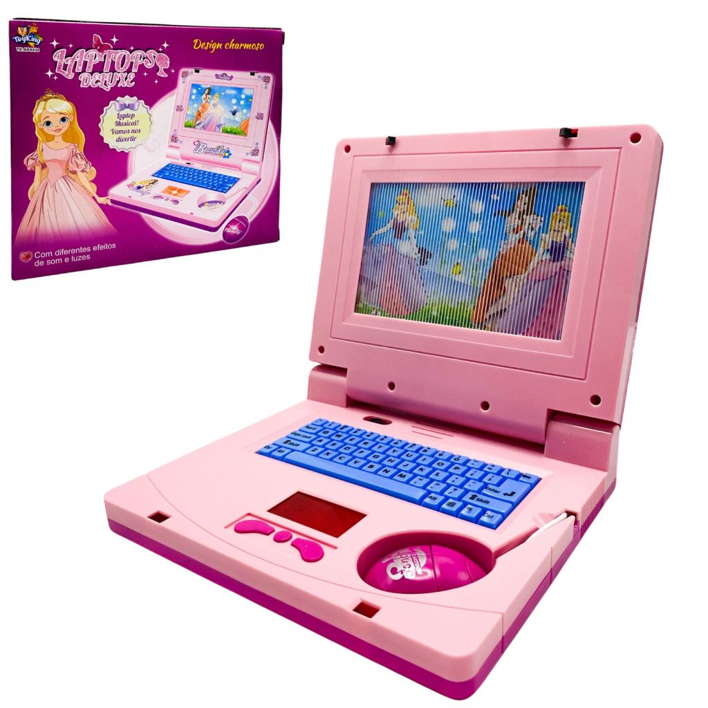 Laptop Infantil Princesas Ursos Imagem Toca Musica Brinquedo Notebook Luzes Criança Menina