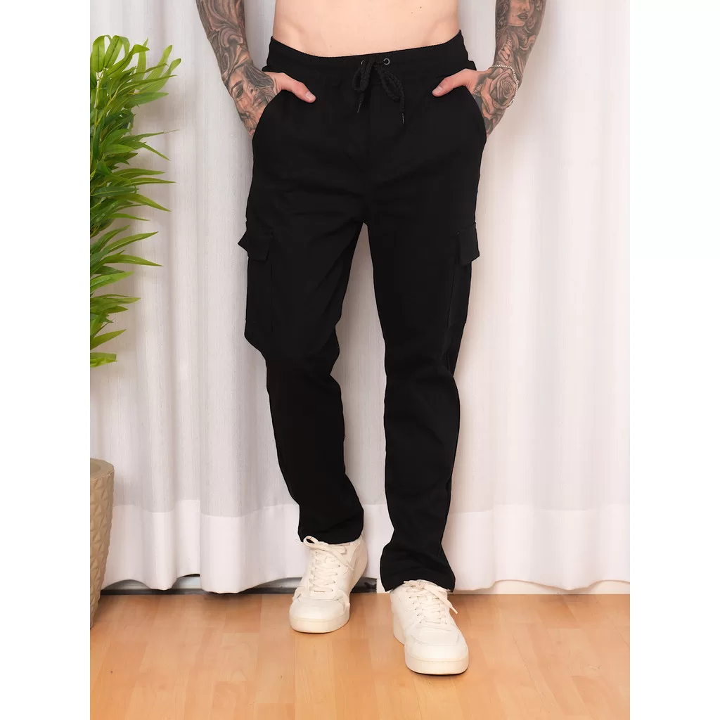 Calça Cargo Masculina Bolsos Largo Cintura de Cordão Ideal Para Manobras Streetwear