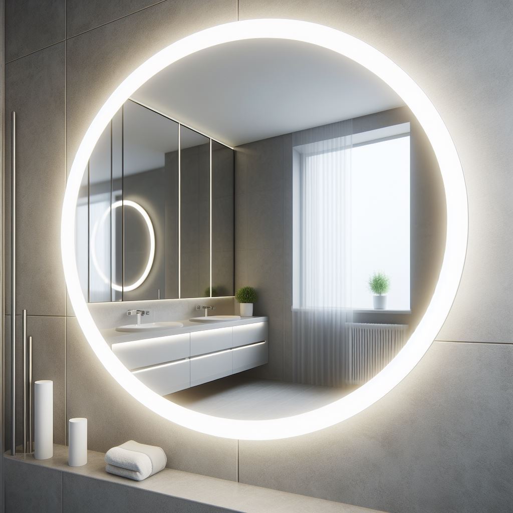 Espelho Redondo 40cm com LED e Fonte Lapidado Decorativo Para Quarto Sala Banheiro