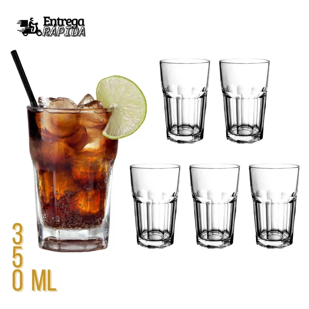 Kit Copo de Vidro 350ml 6 Peças Copo Transparente para Chopp Água Suco Drinks Whisky Copo Resistente