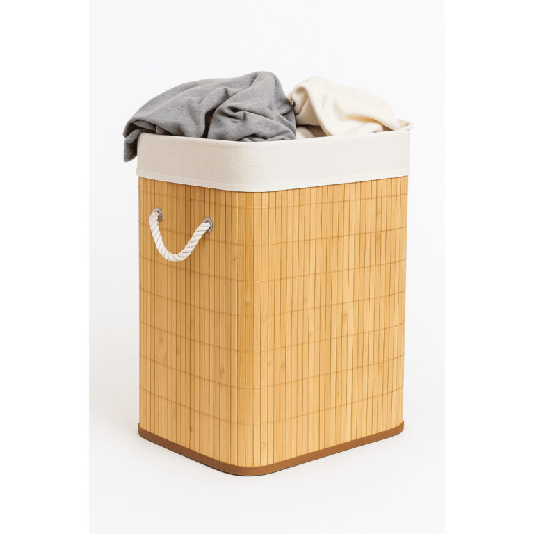 Cesto de Roupa 60l Suja Bambu Com Tampa e Alças 6