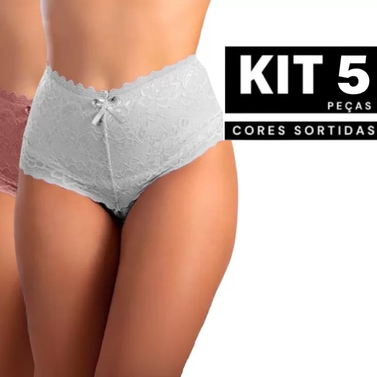 Kit 5/4/3/2/1 Calcinha Algodão Cinta em Renda Cin