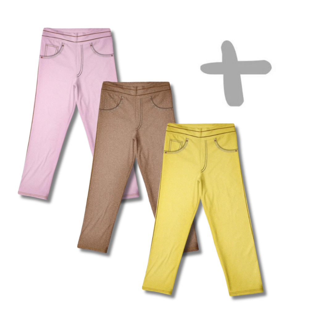 Kit 3 Calças Fake Jeans MiniBoo Femina Infantil – 3 Cores Rosa, Marrom, Amarelo
