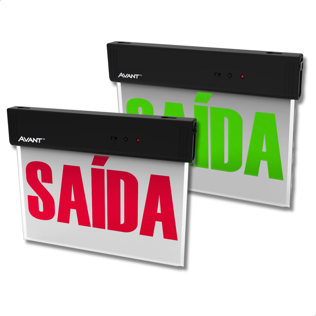 Placa de Saída Luminária De Emergência Preta 1w Verde/Vermelha Face Única Bateria Avant