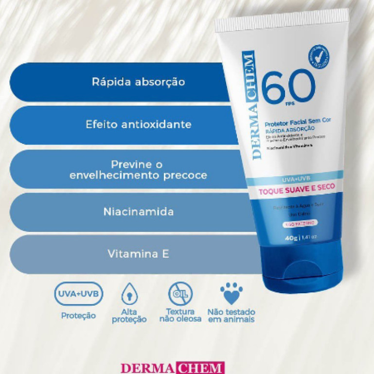 Protetor Solar Rosto FPS 60 sem cor 40g – De