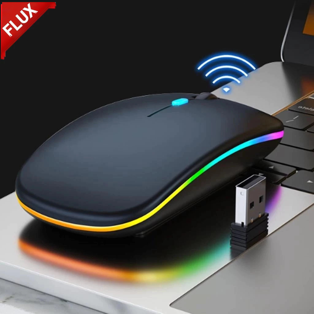 Mouse Sem Fio com Bluetooth Recarregável Wireless Led Rgb Ergonômico FLUX