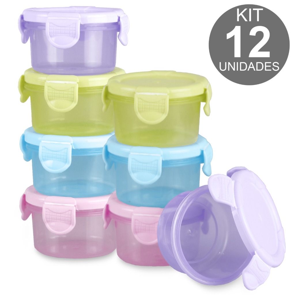 Kit 12 Potes Para Congelar Papinha Tampa Hermética Porta Leite Em Pó Introdução Alimentar Bebê