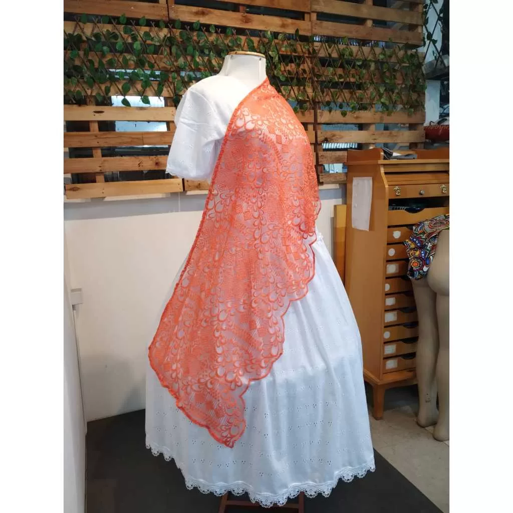 Conjunto pano da costa + pano da cabeça em renda vermelha florida GP27