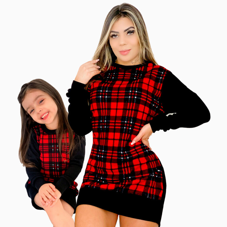 Vestido Mãe e filha Mini Vest Malha Crepe Xadrez 