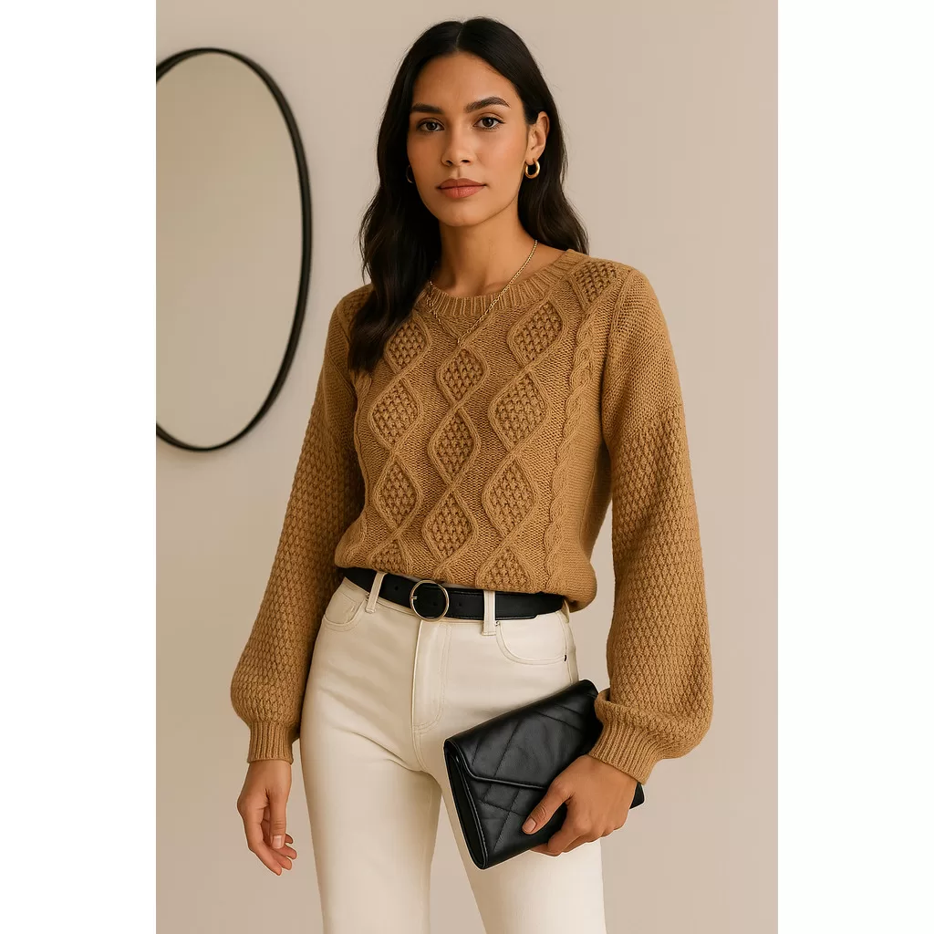 Blusa Suéter Tricot Feminina Manga Longa Transpassada Elegante Casual Básica