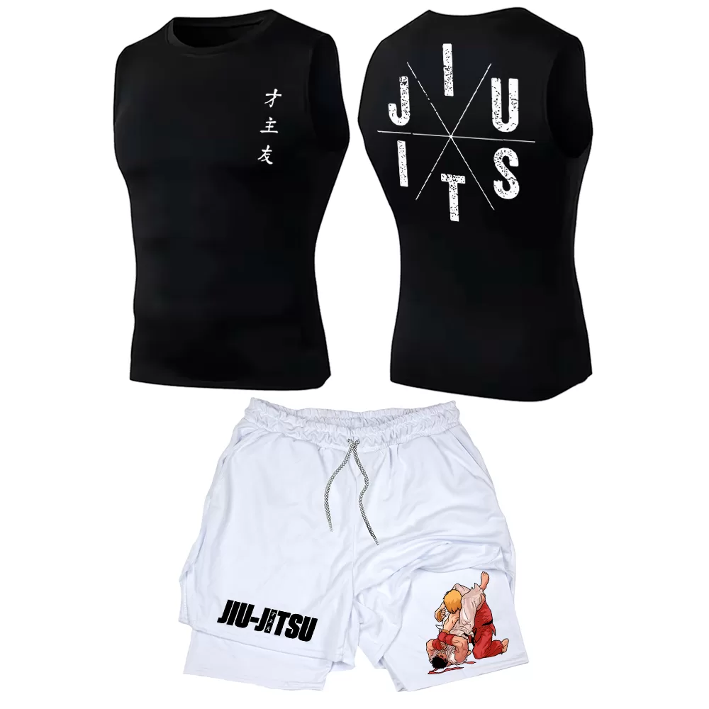 Kit Academia Regata Compressão E Short 2 em 1 Compressão Arte Marcial Jiu Jitsu Moda Luta