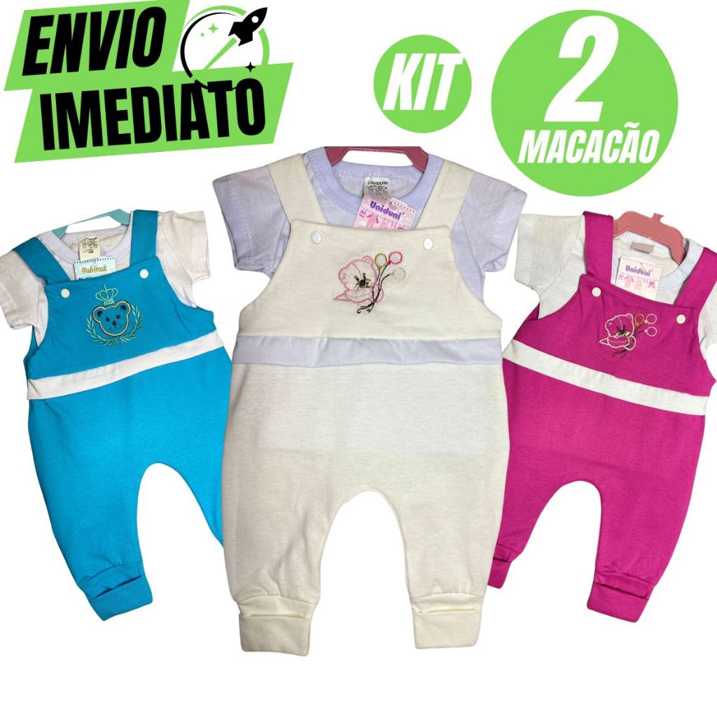 Kit 2 Macacão para bebê com camiseta Jardineira Premium Infantil Criança Qualidade GR150