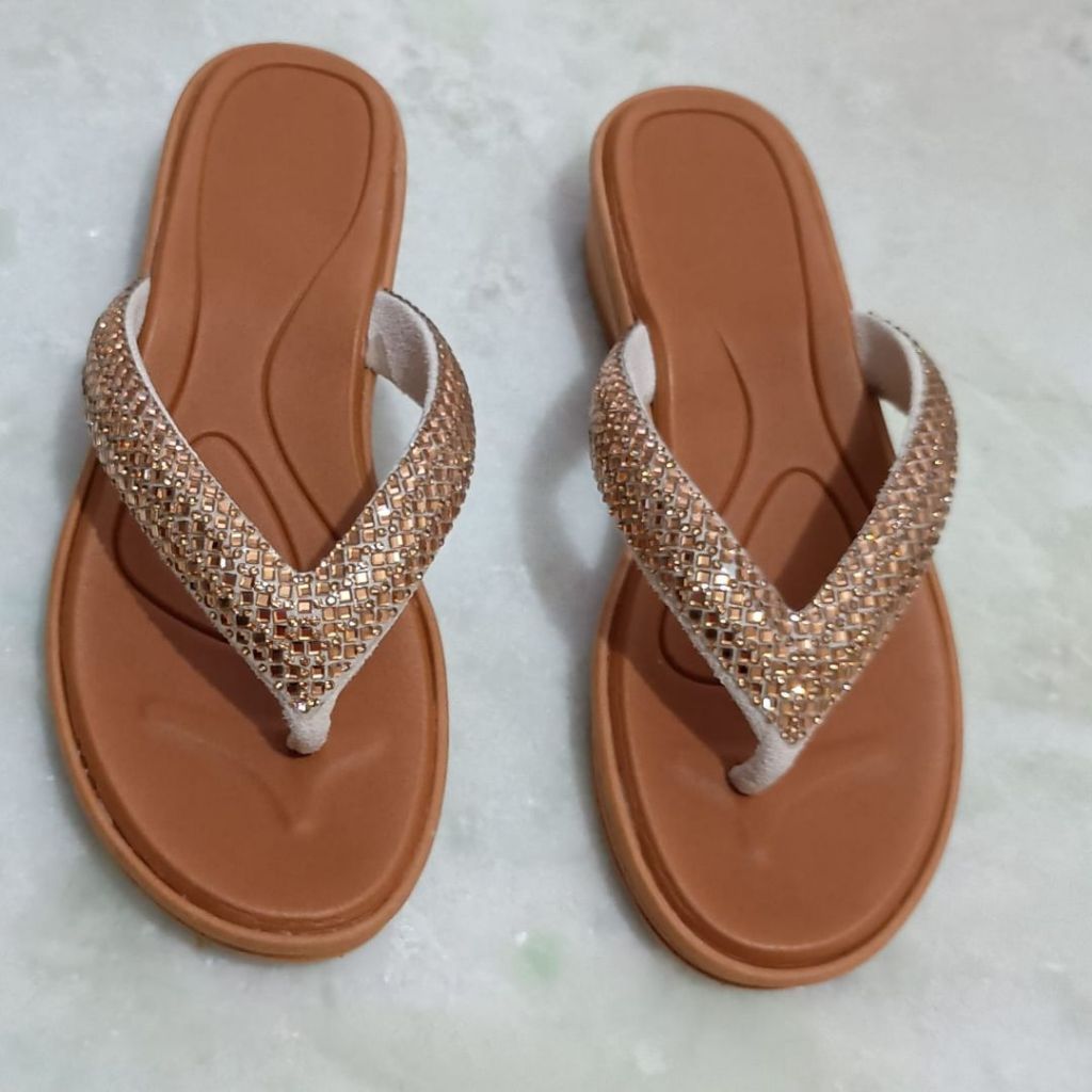 Chinelo Feminino Ortopédico Com Strass Super Leve Palmilha Massageadora