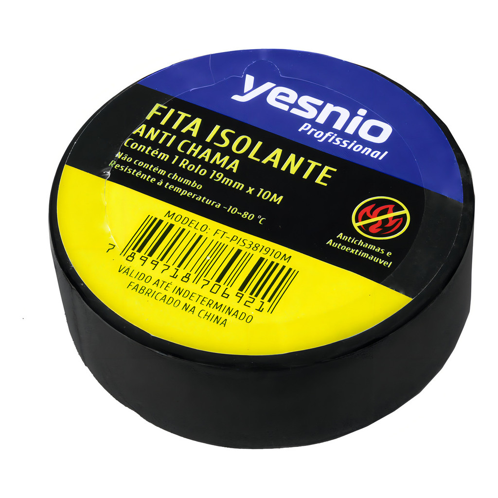 Fita Isolante Anti Chama 19mm x 10 metros cor preta