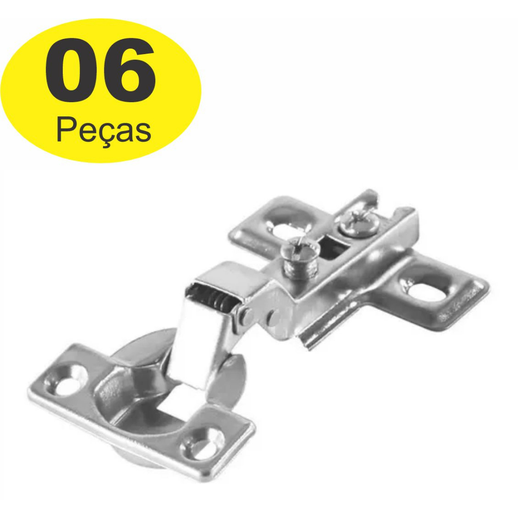 Kit 6 Dobradiça Pressão Caneco Armário Curva Metal 26mm.